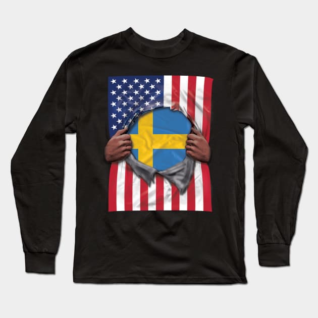 Sweden Flag American Flag Ripped - Gift for Swede From Sweden Long Sleeve T-Shirt by Country Flags